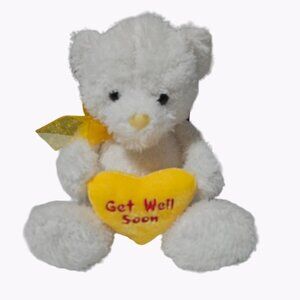 Mai Toi Get Well Soon Teddy Bear 10 inch Plush White Yellow Heart Stuffed Animal